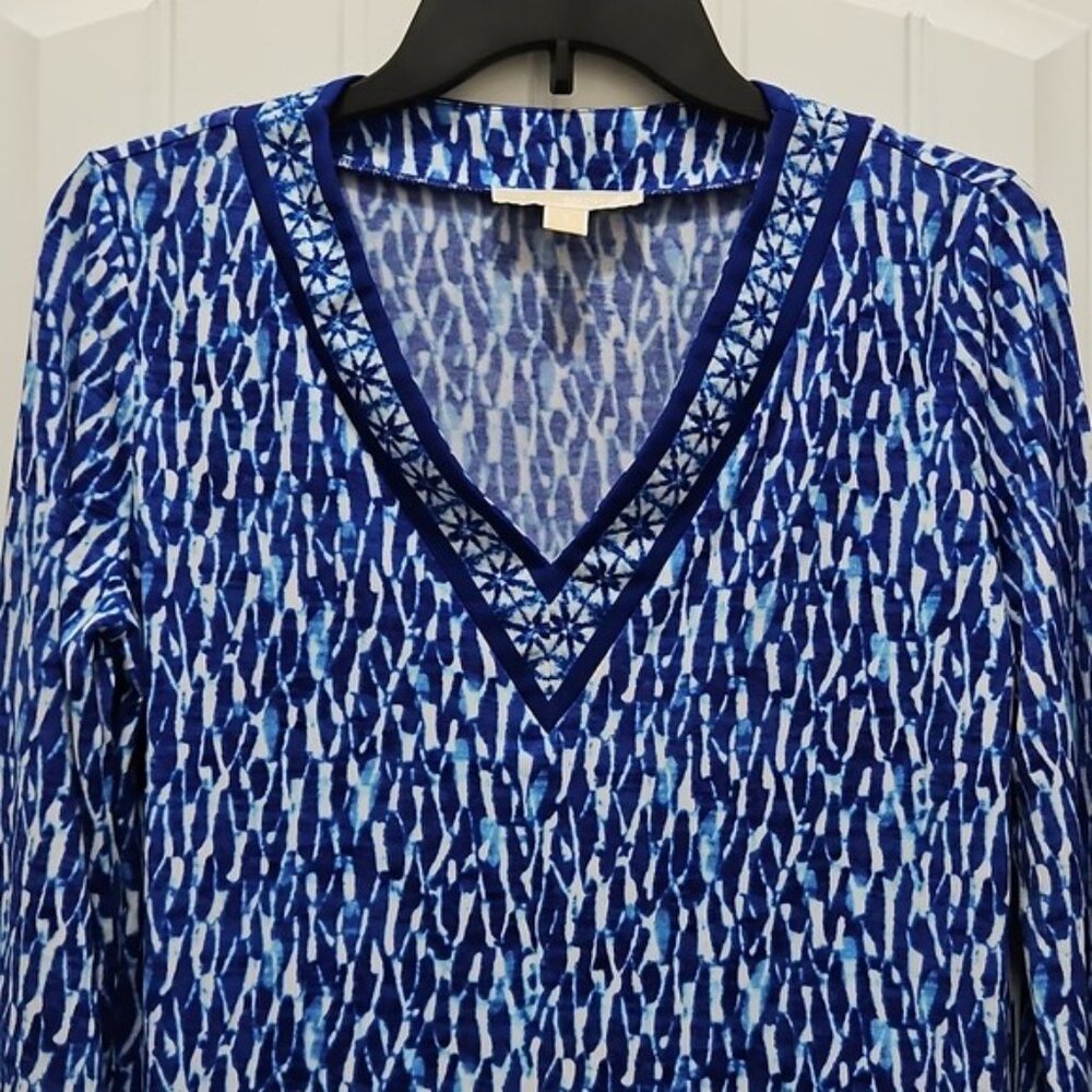 Michael Kors V-neck Long Sleeve Blouse Size Small Women's Blue Oversized Career - Picture 2 of 7